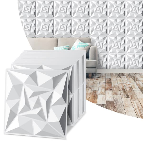 Set med 12 3D-väggdekaler, tredimensionella väggpaneler 30*30 cm, vattentäta och brandsäkra, lämpliga för kontor och sovrum, vita