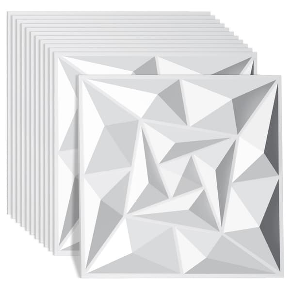 Set med 12 3D-väggdekaler, tredimensionella väggpaneler 30*30 cm, vattentäta och brandsäkra, lämpliga för kontor och sovrum, vita
