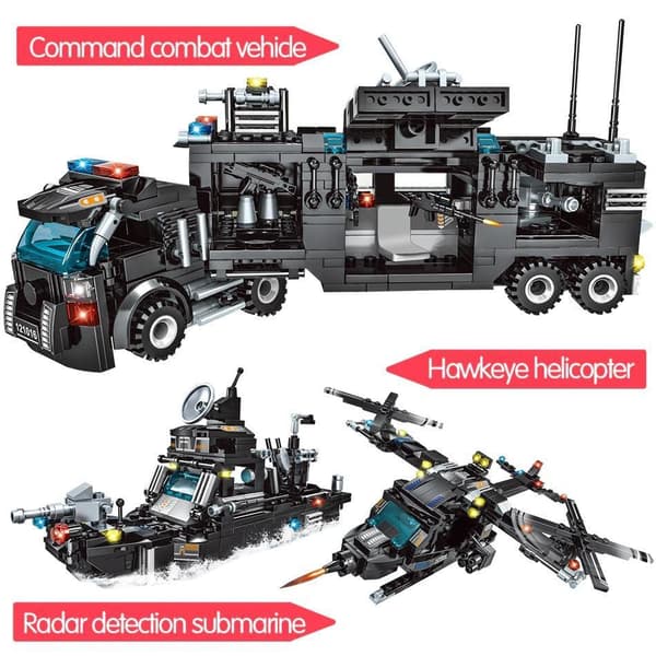 715st unisex City Police Department bilbyggklossar, DIY-leksaker för barn, Urban SWAT Team Truck House-byggklossar