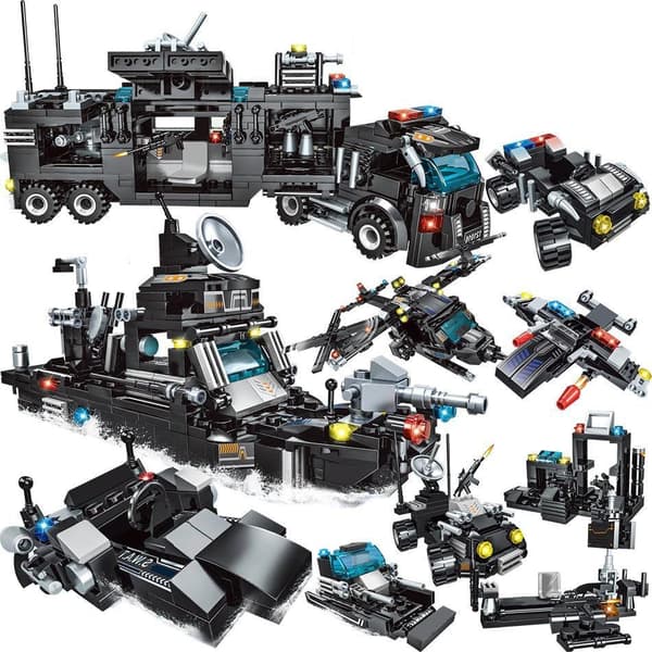 715st unisex City Police Department bilbyggklossar, DIY-leksaker för barn, Urban SWAT Team Truck House-byggklossar
