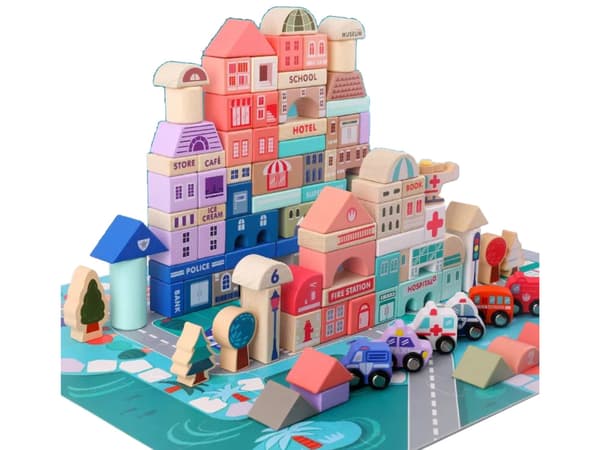 Set of Wooden Blocks City Letters Puzzle 115 Pieces