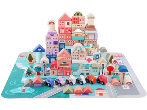 Set of Wooden Blocks City Letters Puzzle 115 Pieces