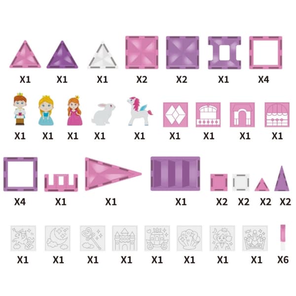 WOOPIE Magnetiska Byggklossar – Prinsesslott Set, 50 delar