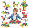 Miniatyrbild 1 av 6: OBOSOE 108-delars mångsidigt pedagogiskt byggkloss-set – färgglada plastblock för barns kreativitet och lärande