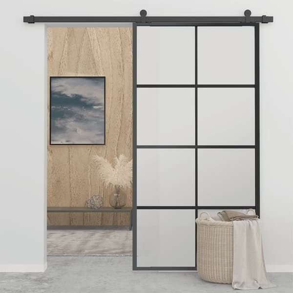 vidaXL skydedør m. monteringssæt 102,5x205 cm aluminium sikkerhedsglas