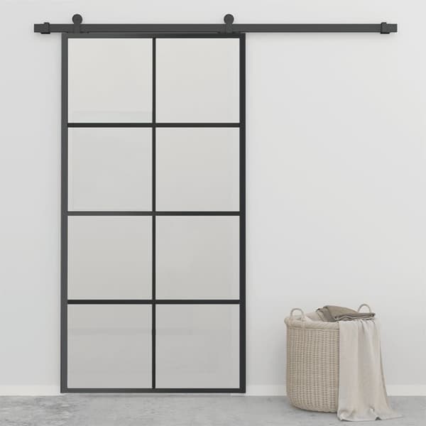 vidaXL skydedør m. monteringssæt 102,5x205 cm aluminium sikkerhedsglas