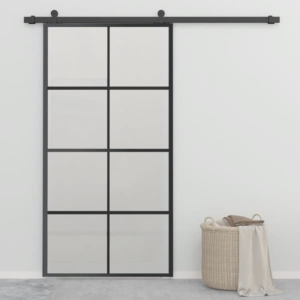 vidaXL skydedør m. monteringssæt 102,5x205 cm aluminium sikkerhedsglas