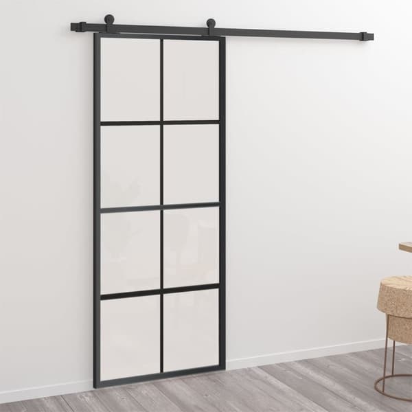 vidaXL skydedør m. monteringssæt 76x205 cm aluminium og sikkerhedsglas