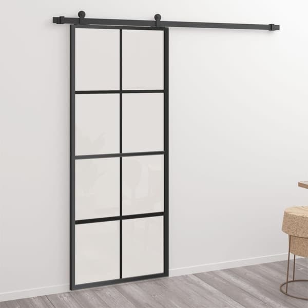 vidaXL skydedør m. monteringssæt 76x205 cm aluminium og sikkerhedsglas