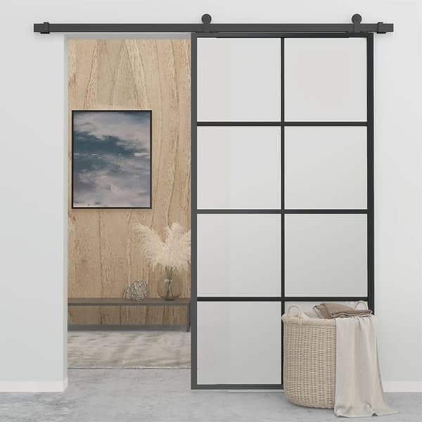 vidaXL skydedør m. monteringssæt 102,5x205 cm aluminium sikkerhedsglas