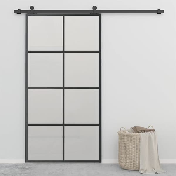 vidaXL skydedør m. monteringssæt 102,5x205 cm aluminium sikkerhedsglas