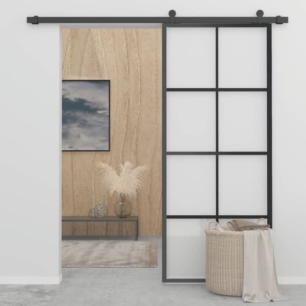 vidaXL skydedør m. monteringssæt 90x205 cm aluminium og sikkerhedsglas