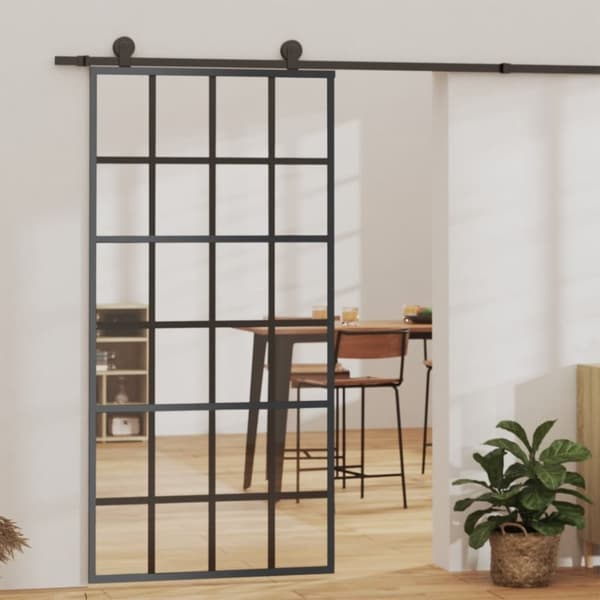vidaXL skydedør 102x205 cm sikkerhedsglas og aluminium sort