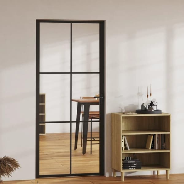 vidaXL Innerdør ESG-glass og aluminium 93x201,5 cm svart