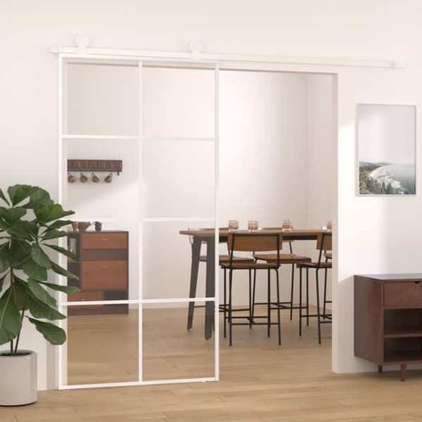 vidaXL skydedør 102,5x205 cm hærdet glas og aluminium hvid