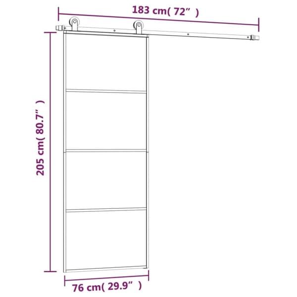 vidaXL Skyvedør med monteringssett 76x205 cm ESG glass og aluminium