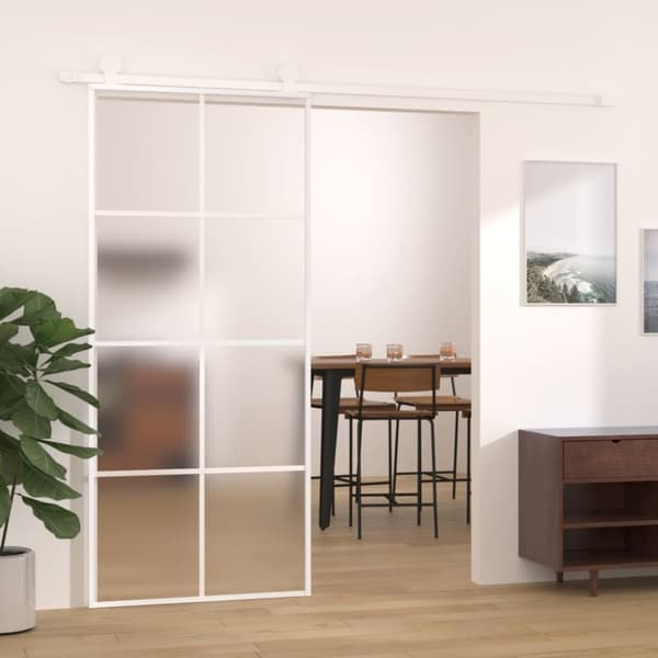 vidaXL Skyvedør frostet ESG-glass og aluminium 90x205 cm hvit
