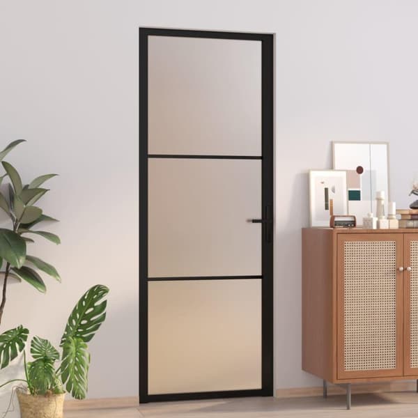 vidaXL Innerdörr 76x201,5 cm svart matt glas och aluminium