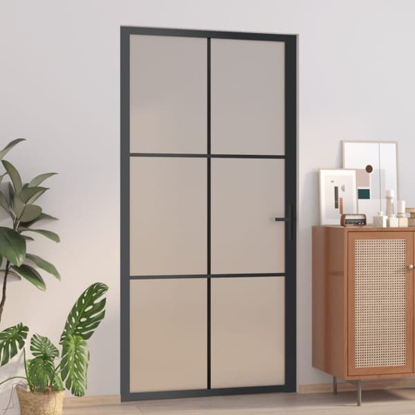 vidaXL dør 102,5x201,5 cm sikkerhedsglas mat glas og aluminium sort