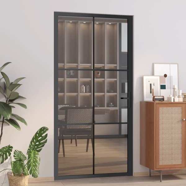 vidaXL Innerdörr 102,5x201,5 cm svart ESG-glas och aluminium