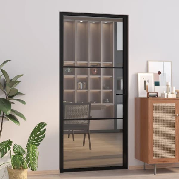 vidaXL Innerdörr 93x201,5 cm svart ESG-glas och aluminium