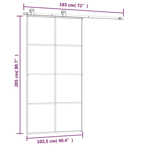 vidaXL Skjutdörr med hårdvara 102,5x205 cm ESG-glas och aluminium