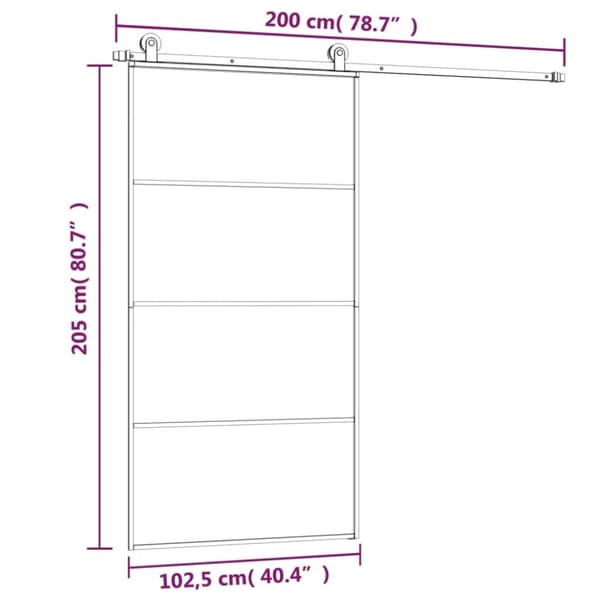vidaXL Skyvedør med monteringssett102,5 x 205cm ESG glass og aluminium