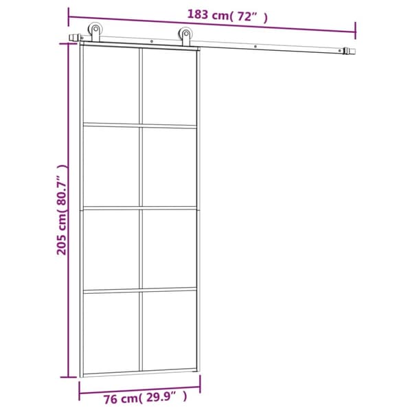vidaXL Skjutdörr med beslagset ESG glas och aluminium 76x205 cm