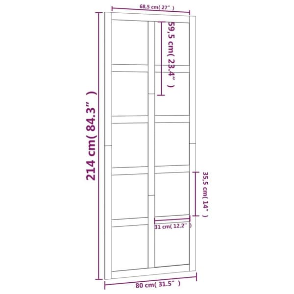 vidaXL Ladugårdsdörr 80x1,8x214 cm massiv furu