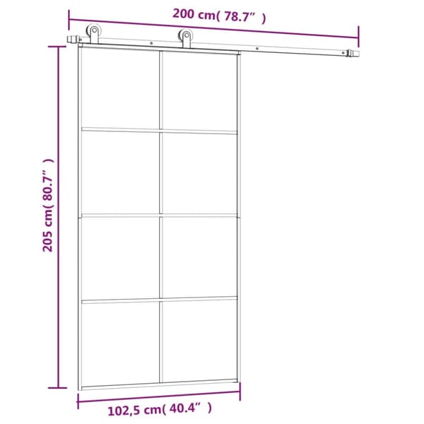vidaXL skydedør med hardwaresæt 102,5x205 cm sikkerhedsglas aluminium