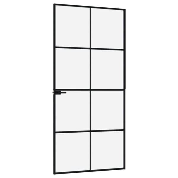 vidaXL Innerdør svart 93x201,5 cm herdet glass og aluminium slank