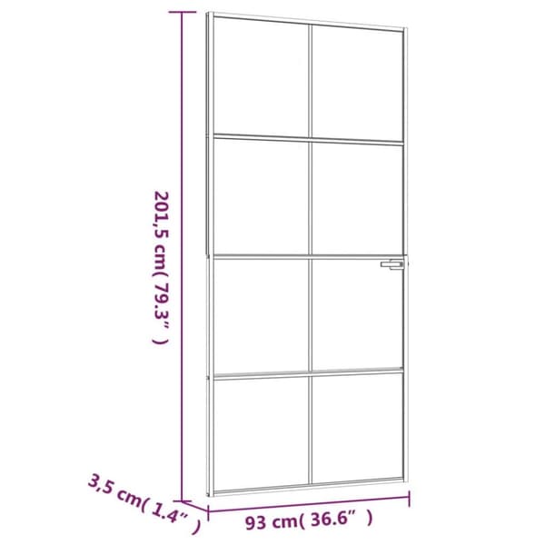 vidaXL Innerdør svart 93x201,5 cm herdet glass og aluminium slank