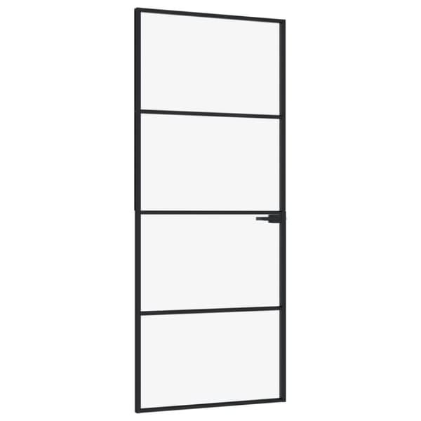 vidaXL Innerdør svart 83x201,5 cm herdet glass og aluminium slank