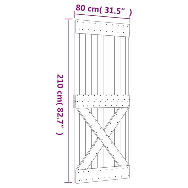 vidaXL Skyvedør med monteringstilbehør 80x210 cm heltre furu