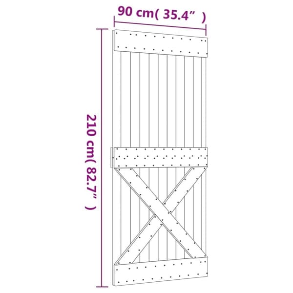 vidaXL Skjutdörr med beslag 90x210 cm massiv furu