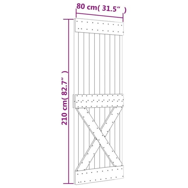 vidaXL Skjutdörr med beslag 80x210 cm massiv furu