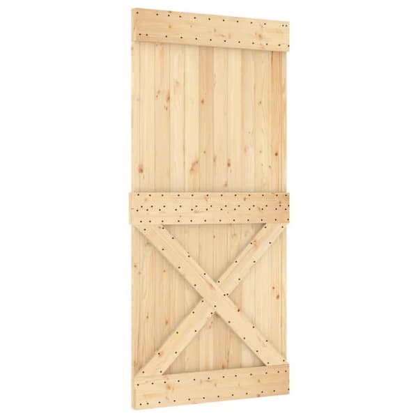 vidaXL Skjutdörr med beslag 95x210 cm massiv furu