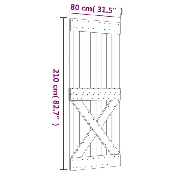 vidaXL Skjutdörr med beslag 80x210 cm massiv furu