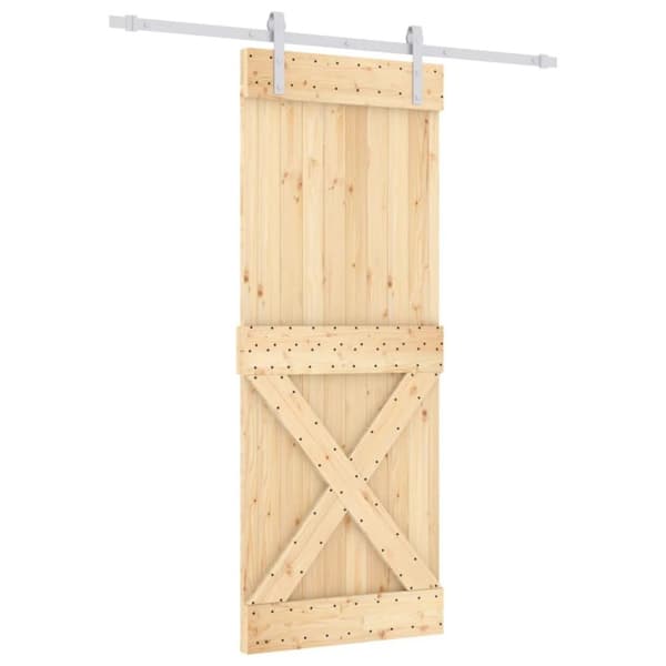 vidaXL Skjutdörr med beslag 80x210 cm massiv furu