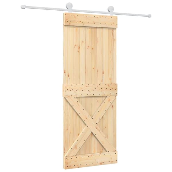 vidaXL Skjutdörr med beslag 80x210 cm massiv furu