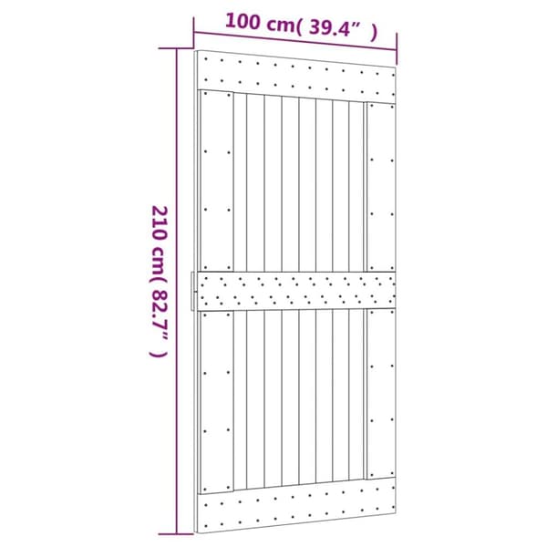 vidaXL Skyvedør med monteringstilbehør 100x210 cm heltre furu