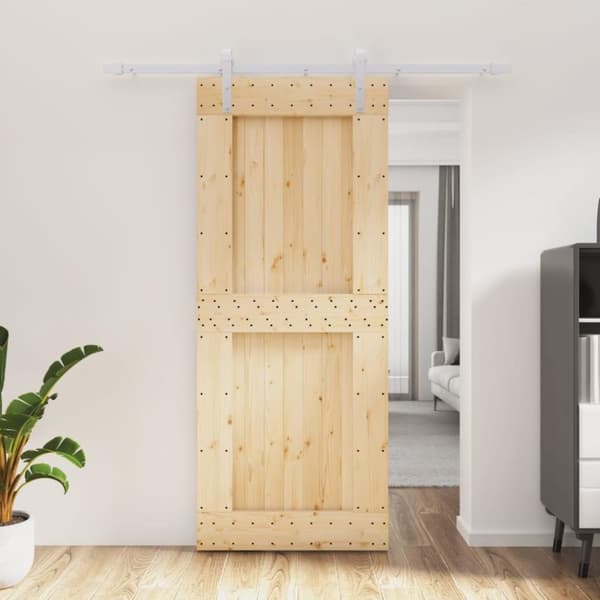 vidaXL Skjutdörr med beslag 85x210 cm massiv furu
