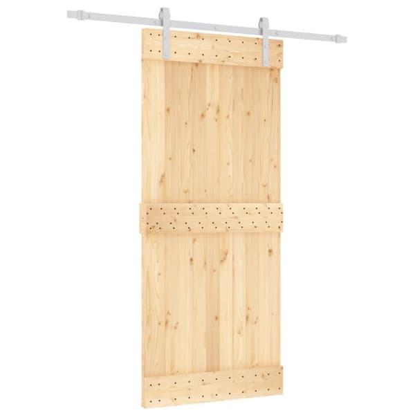 vidaXL Skjutdörr med beslag 90x210 cm massiv furu