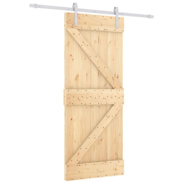vidaXL Skjutdörr med beslag 85x210 cm massiv furu