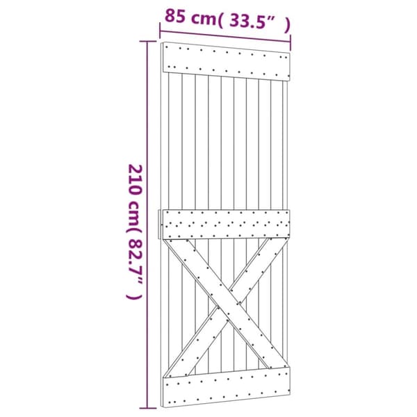 vidaXL Skjutdörr med beslag 85x210 cm massiv furu