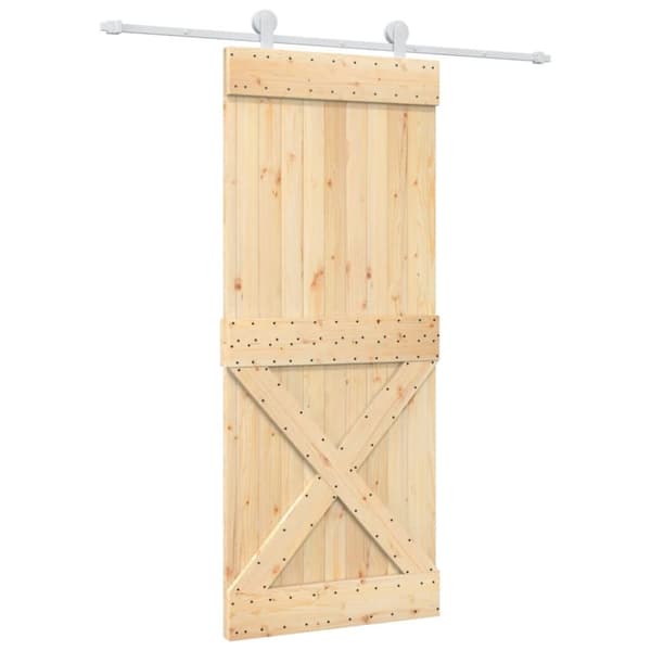 vidaXL Skjutdörr med beslag 85x210 cm massiv furu