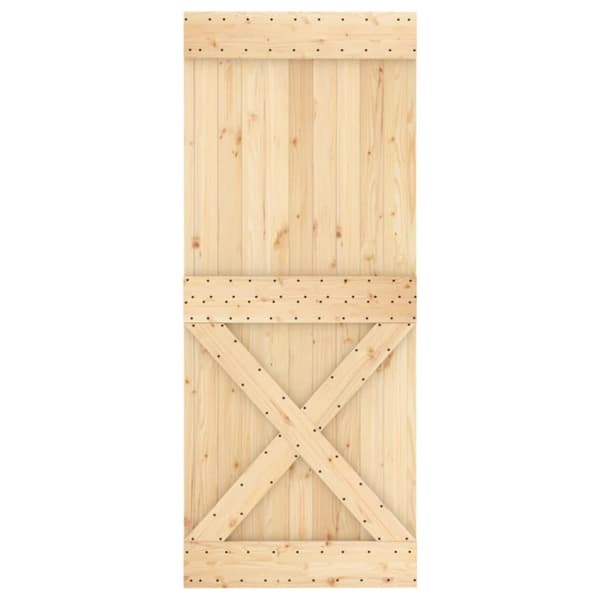 vidaXL Skjutdörr med beslag 85x210 cm massiv furu