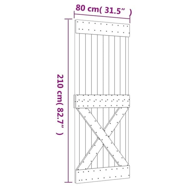 vidaXL Skjutdörr med beslag 80x210 cm massiv furu