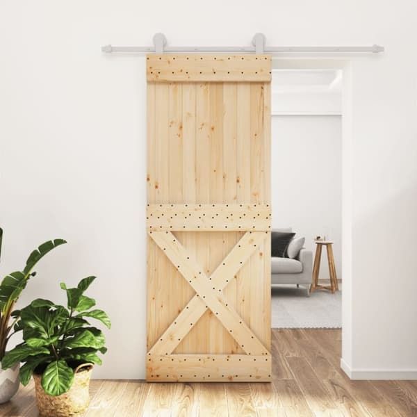vidaXL Skjutdörr med beslag 80x210 cm massiv furu