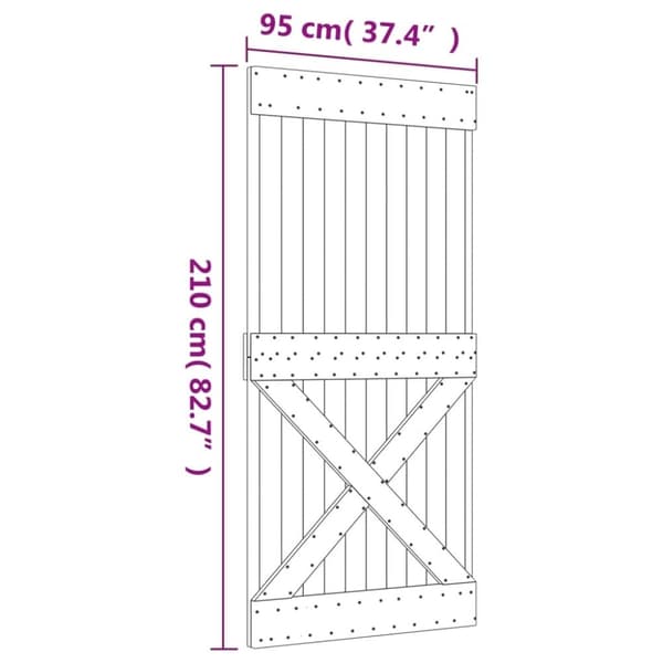 vidaXL Skjutdörr med beslag 95x210 cm massiv furu